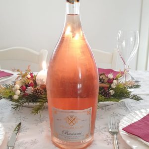 A bottle of Baciami, our favorite pink bubble